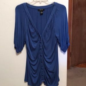 Blue Jersey Button Down Blouse